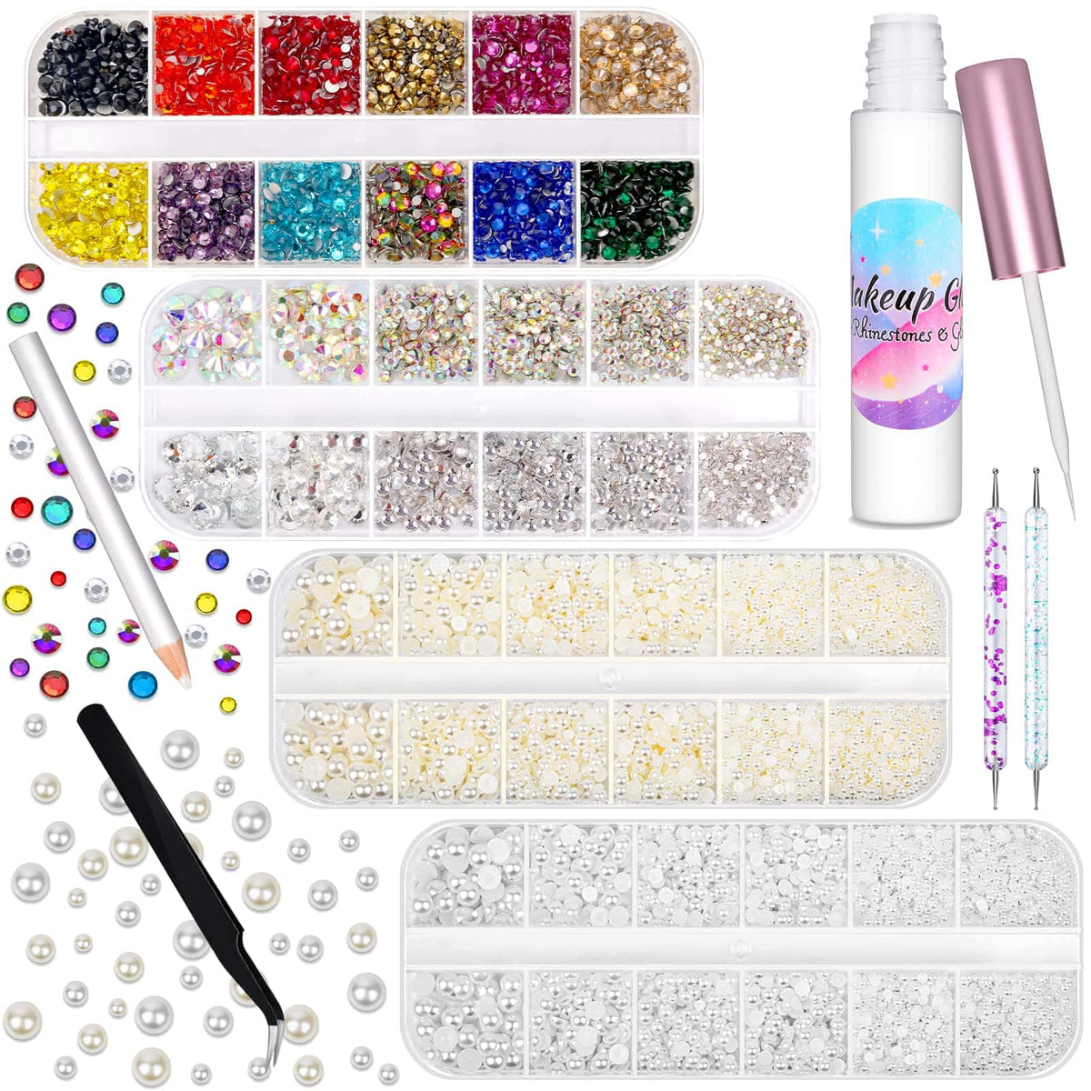 Billbotk front packaging showing full rhinestone kit and easy storage benefit