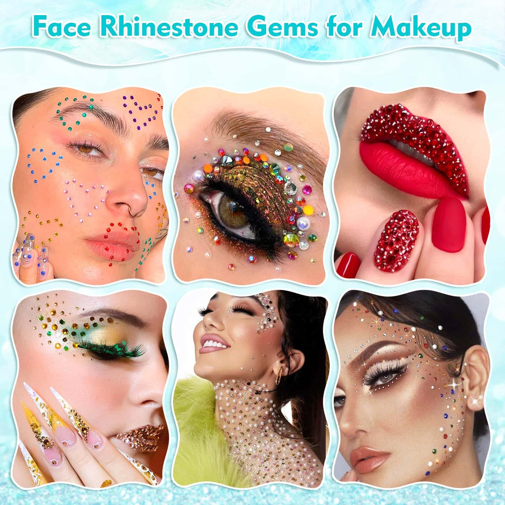 Billbotk on-model festival look with gems applied around eye and cheek to boost photo-ready sparkle