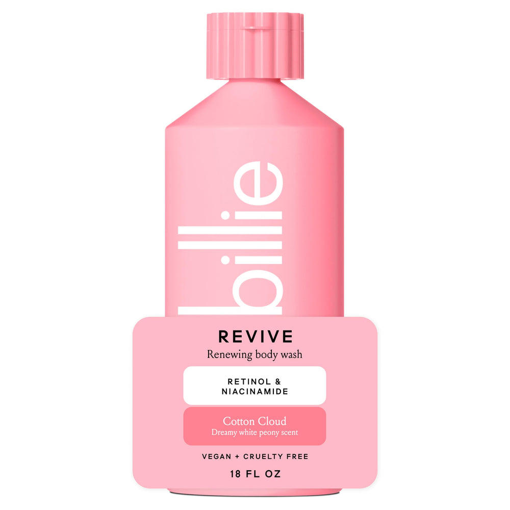 Billie bottle front packaging showing Cotton Cloud scent and calming design benefit