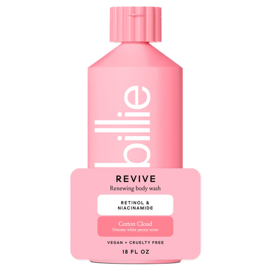 Billie bottle front packaging showing Cotton Cloud scent and calming design benefit