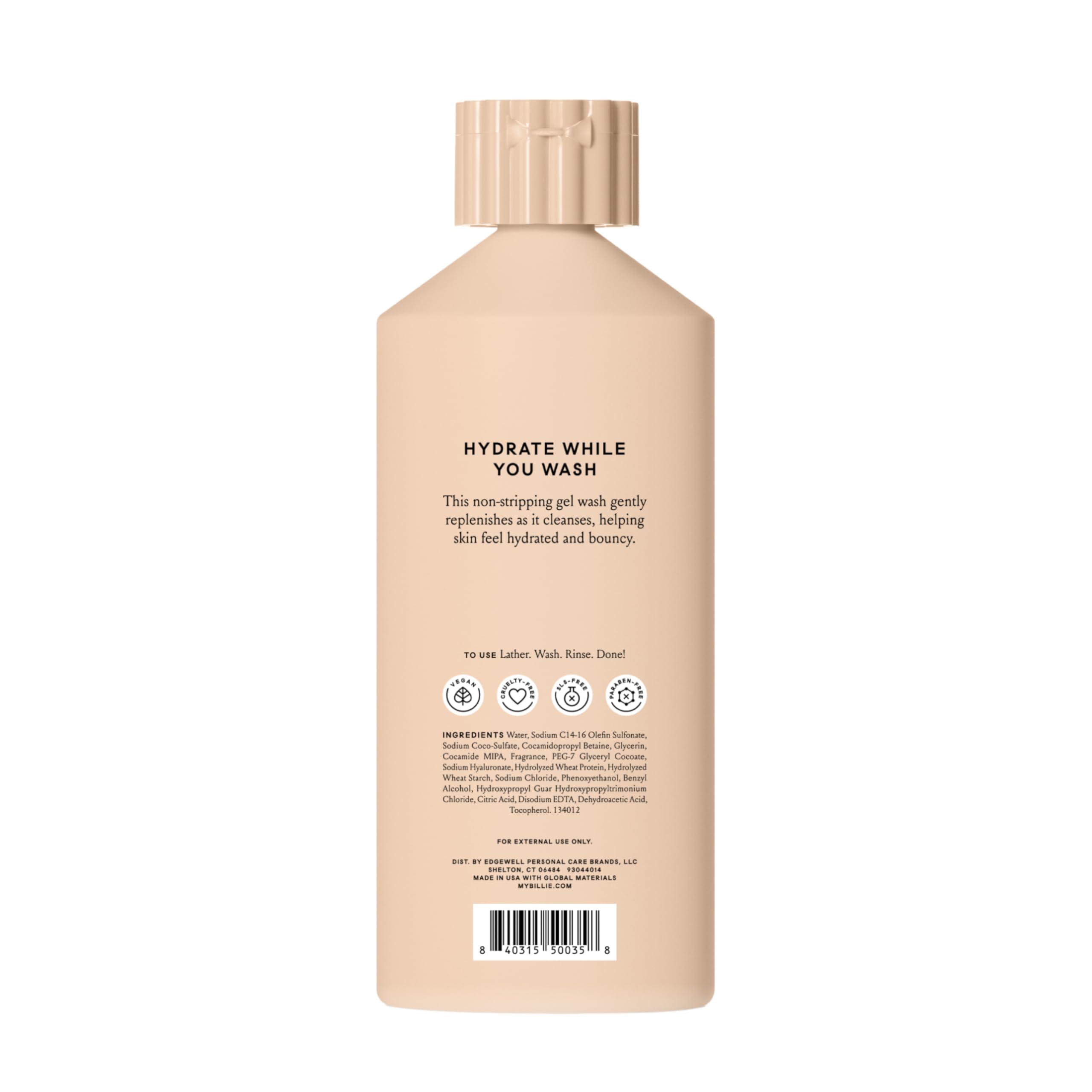 Billie bottle staged in shower conveying nourishing post-shower comfort benefit