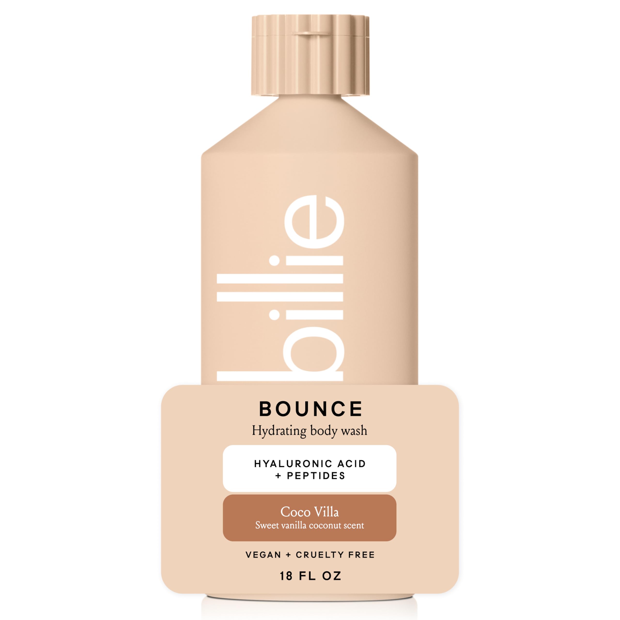 Billie front bottle showing label and Coco Villa scent benefits