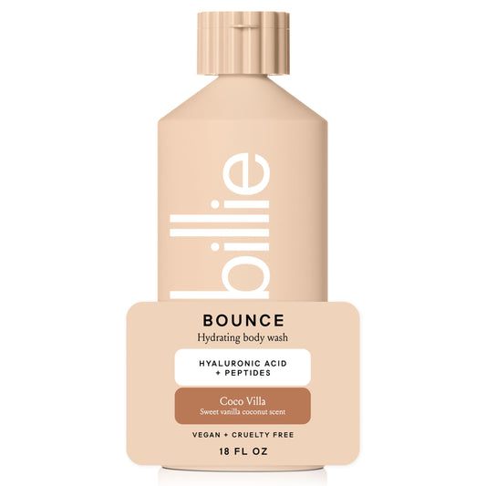 Billie front bottle showing label and Coco Villa scent benefits