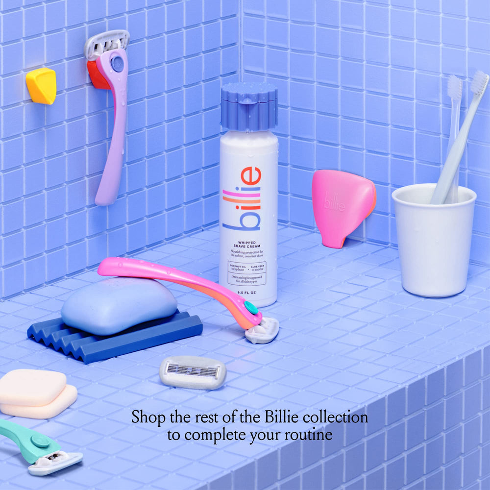 Billie Floof on bathroom counter in lifestyle scene for quick morning touchups
