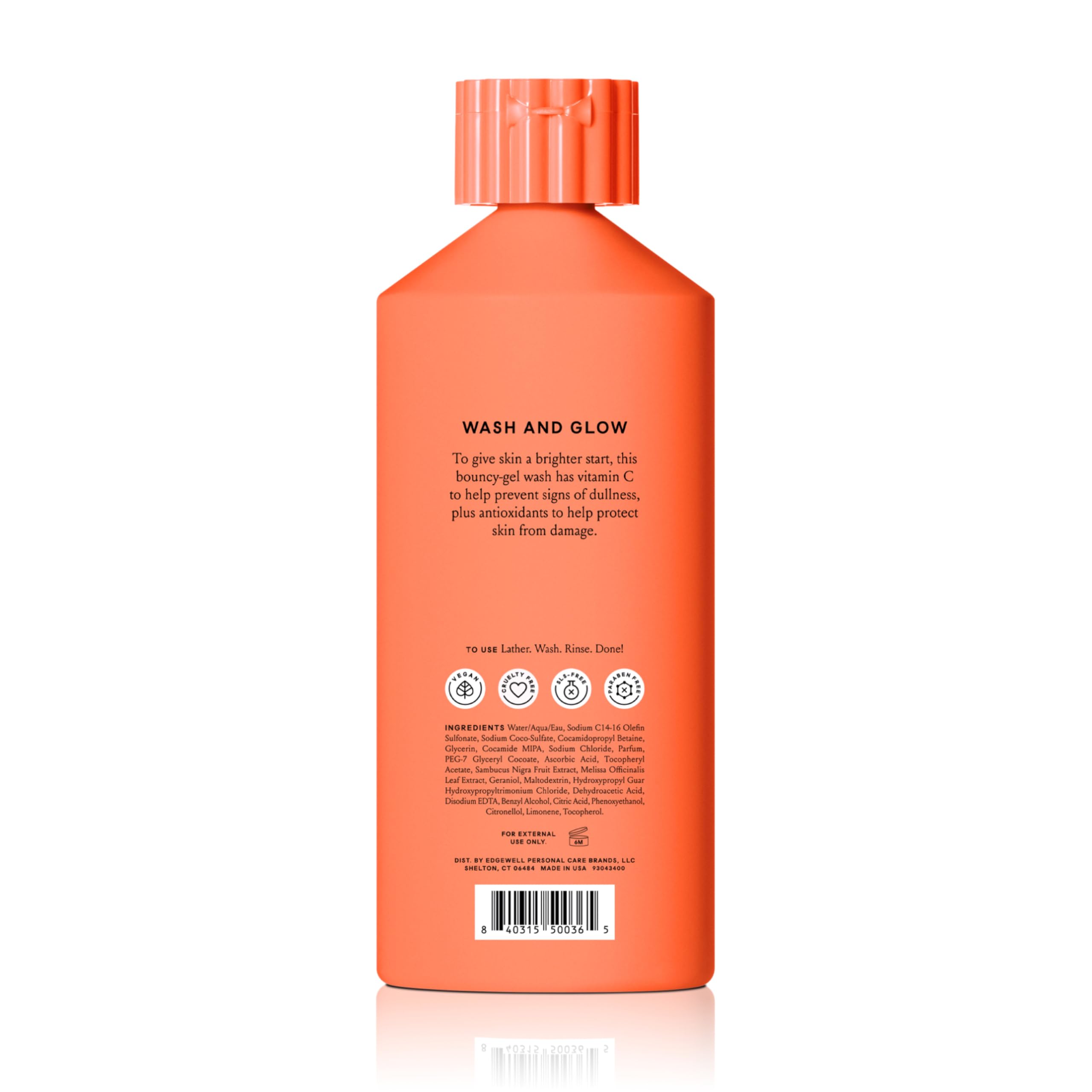 Billie bottle next to hand showing 18 fl oz scale for usage expectations