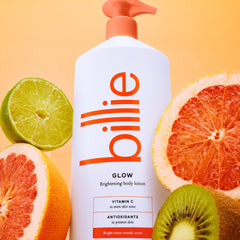 Close-up texture of Billie lotion showing lightweight creamy formula benefit fast absorption