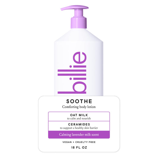 Billie bottle front label showing product name and size for clear identification