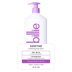 Billie bottle front label showing product name and size for clear identification