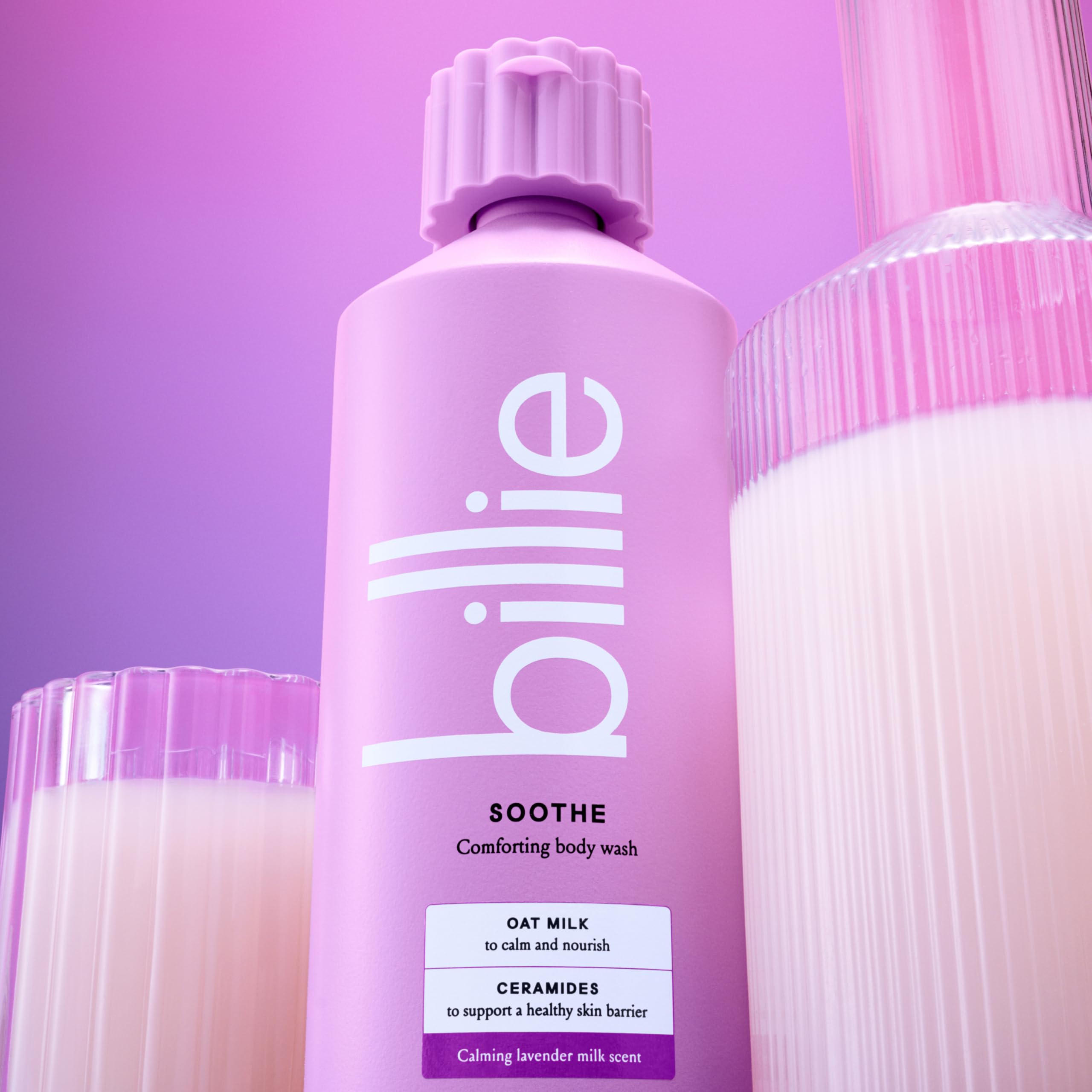 Billie in shower use on loofah showing soothing cleansing action