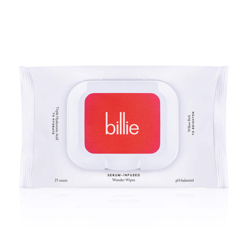Billie front pack view showing product and benefits