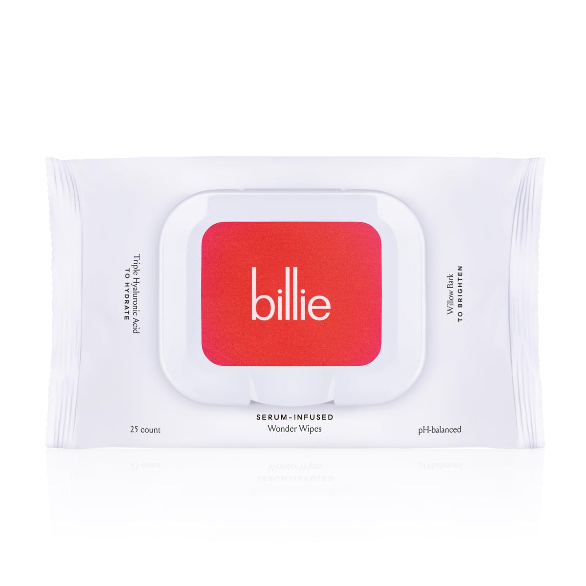Billie front pack view showing product and benefits
