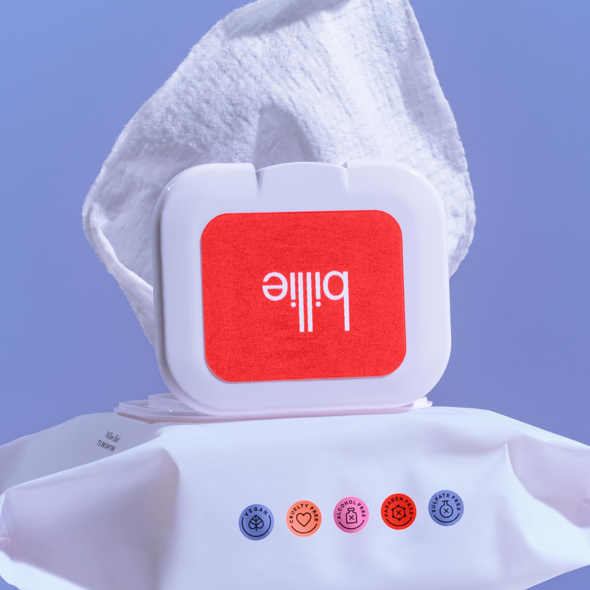Billie single wipe being pulled from packaging for convenience