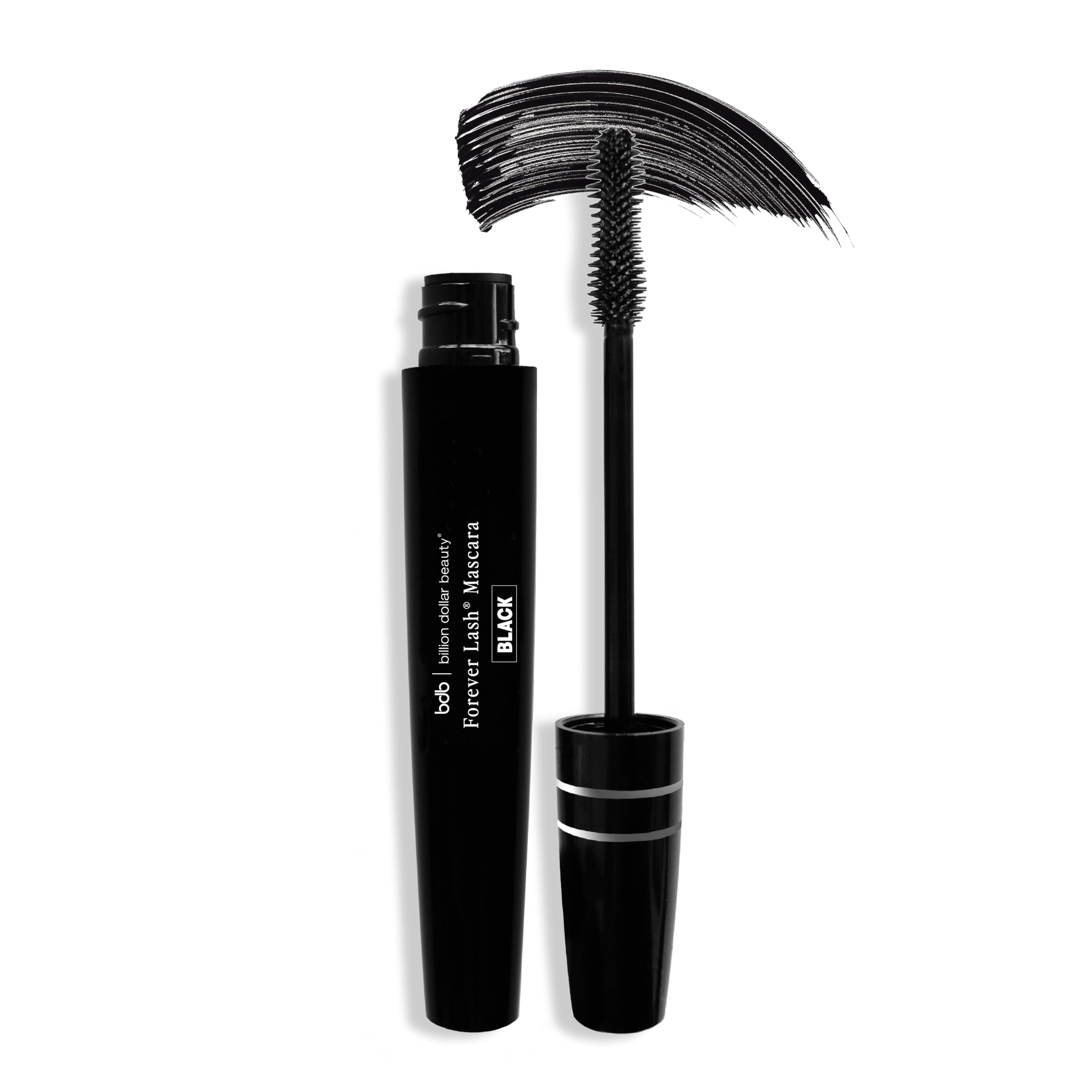 billion dollar brows front view of mascara tube showing sleek packaging and benefit of bold black finish