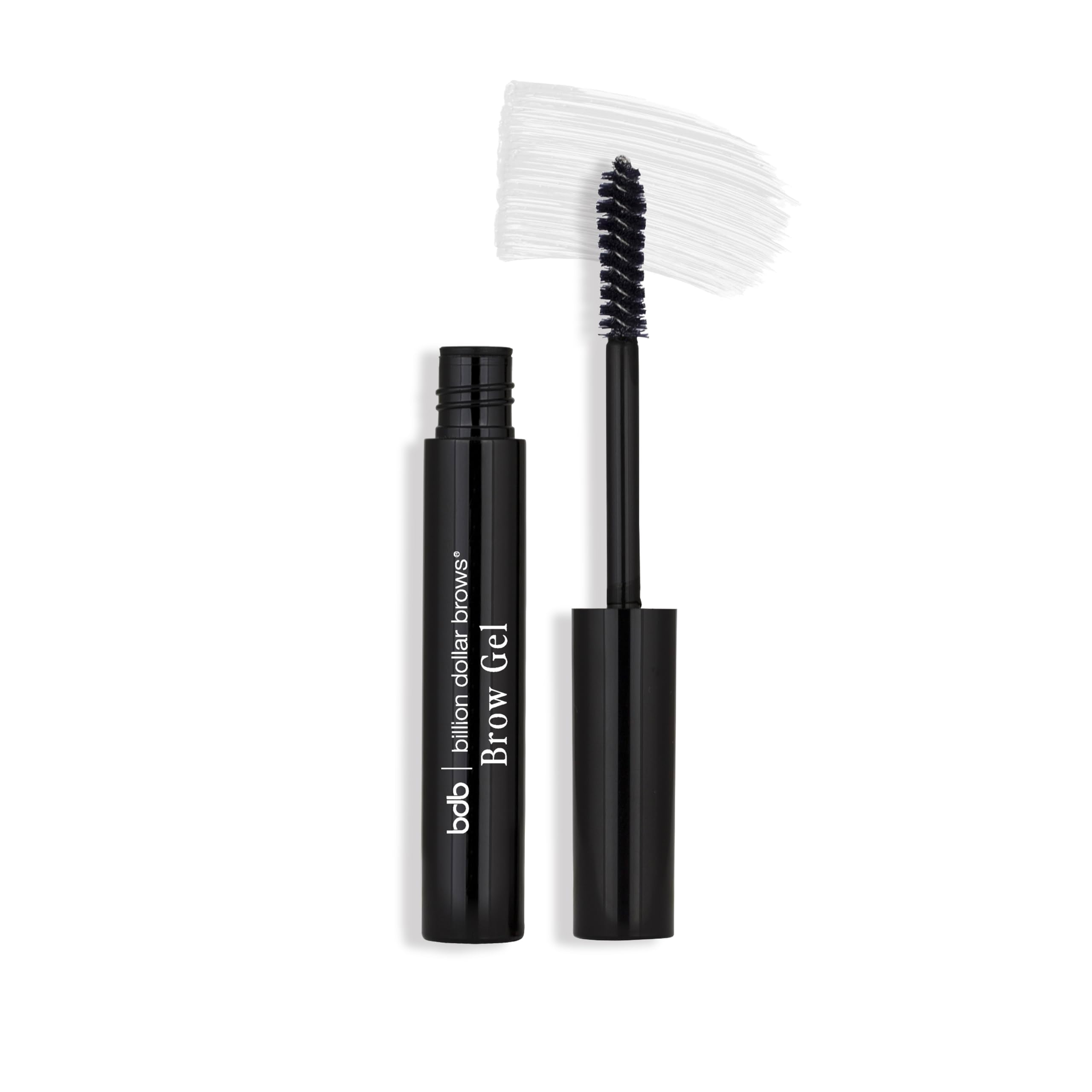billion dollar brows clear gel bottle front showing compact packaging and easy grip