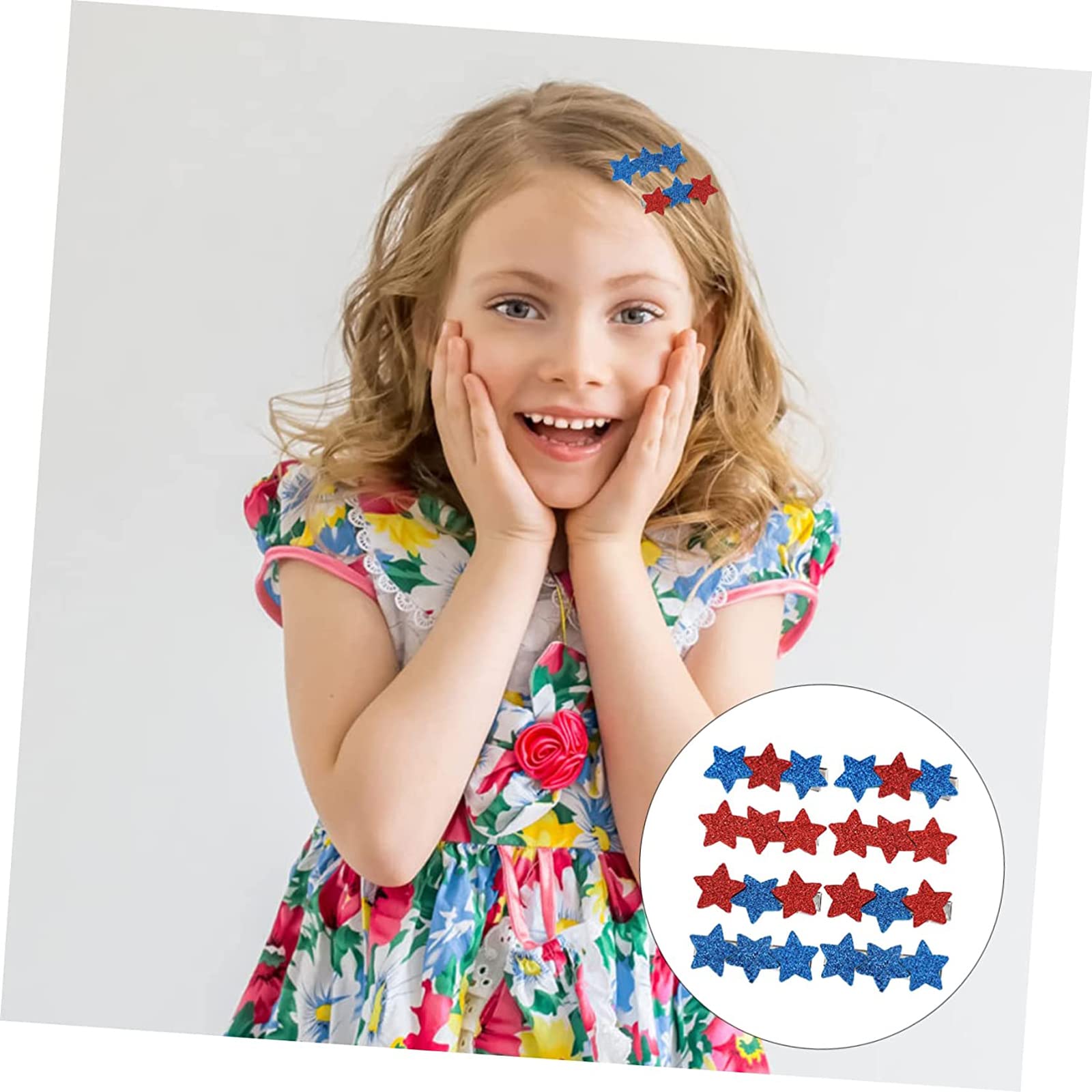 BinaryABC child wearing star hair clips at a parade demonstrating secure hold and celebratory style