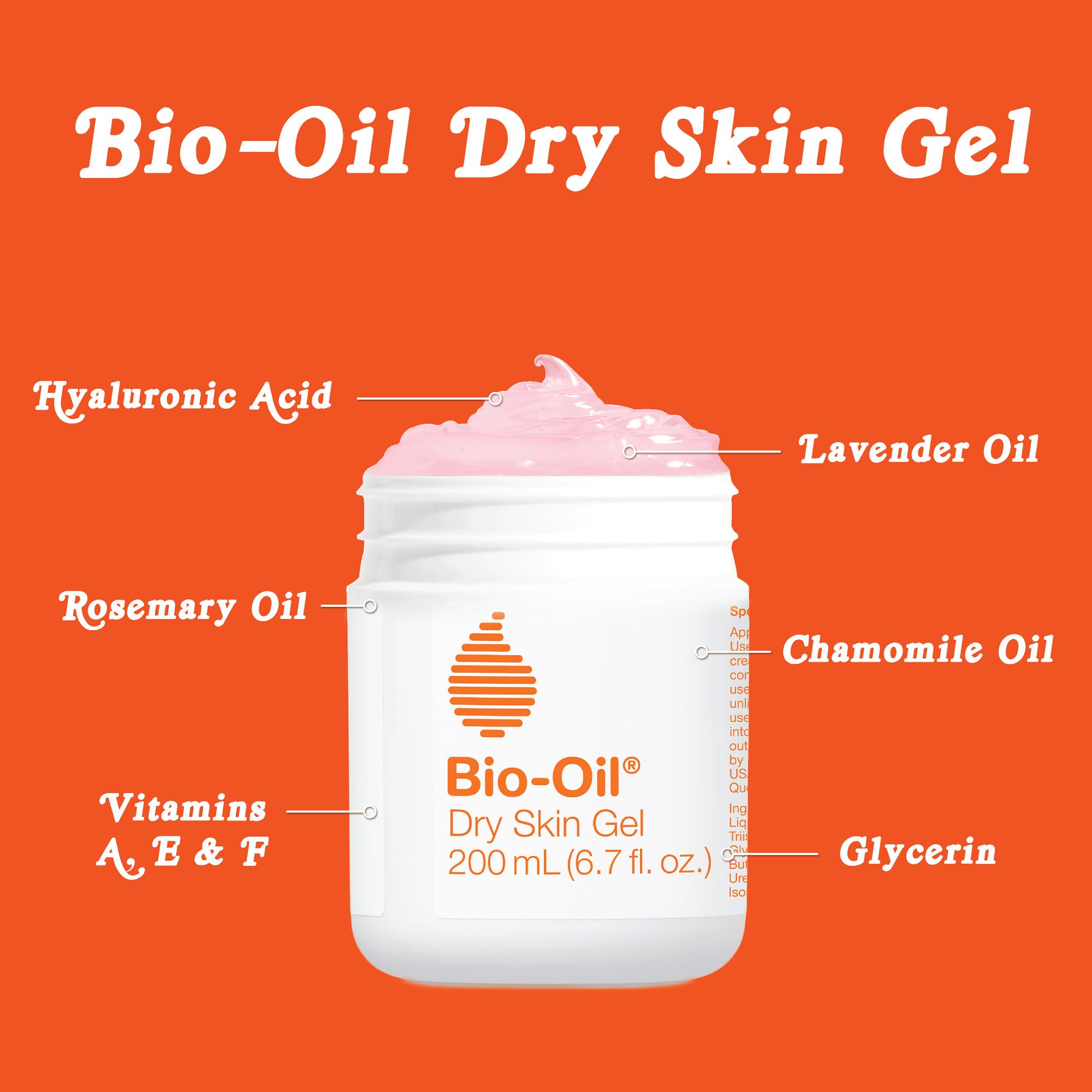 Bio-Oil dry skin gel bottle in hand to depict 6.7 oz scale and portability