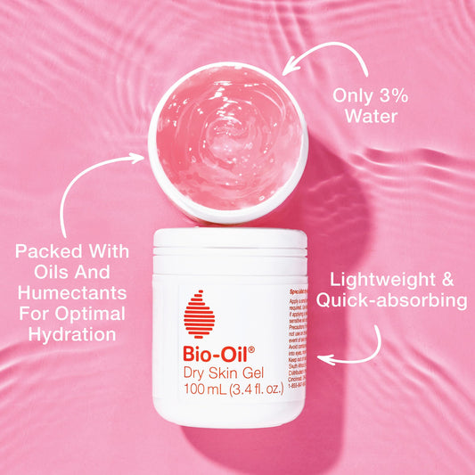Bio-Oil dry skin gel smooth translucent texture close-up for quick absorption