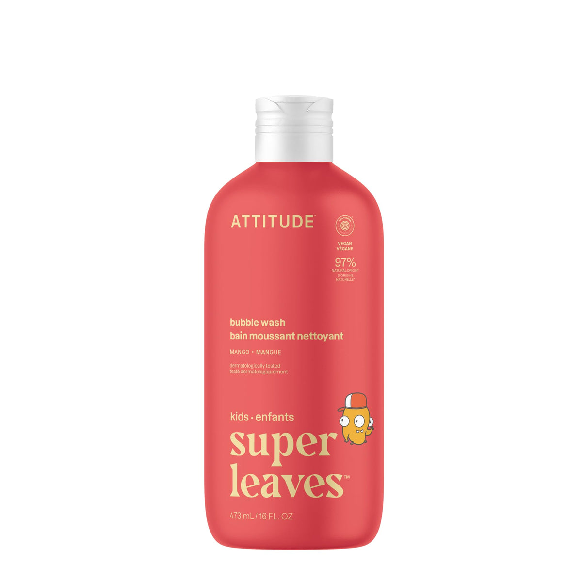BIO SPECTRA ATTITUDE front bottle view showing mango bubble wash benefits