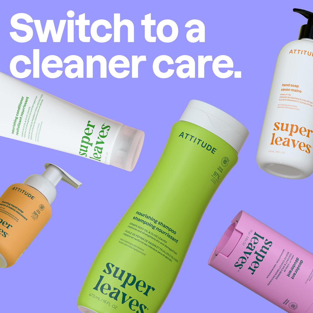 BIO SPECTRA ATTITUDE next to common toiletry items showing 16 fl oz scale and travel-friendly benefit