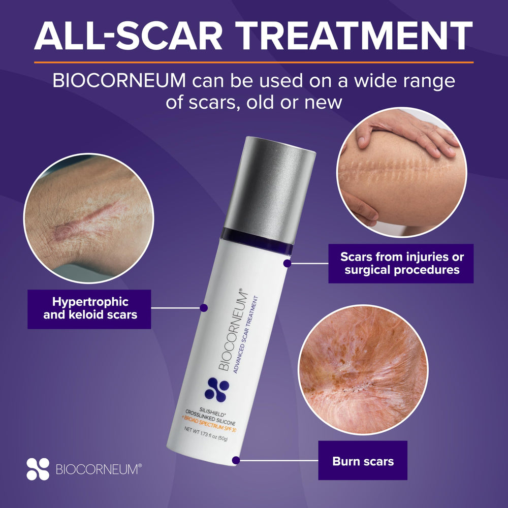 BIOCORNEUM being smoothed over arm scar showing easy spread and protection