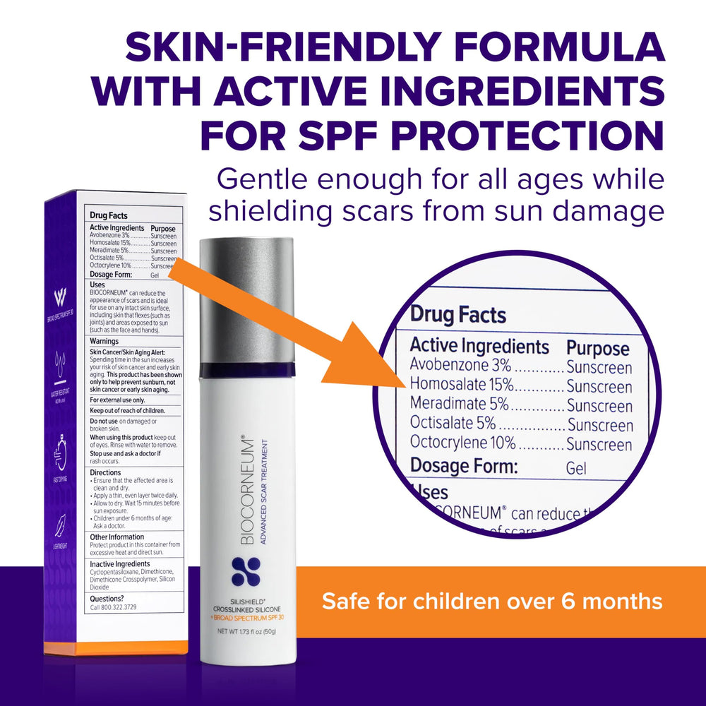 BIOCORNEUM label close-up emphasizing SPF 30 protection