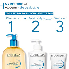 Bioderma Atoderm bottle on shower shelf illustrating daily use benefit