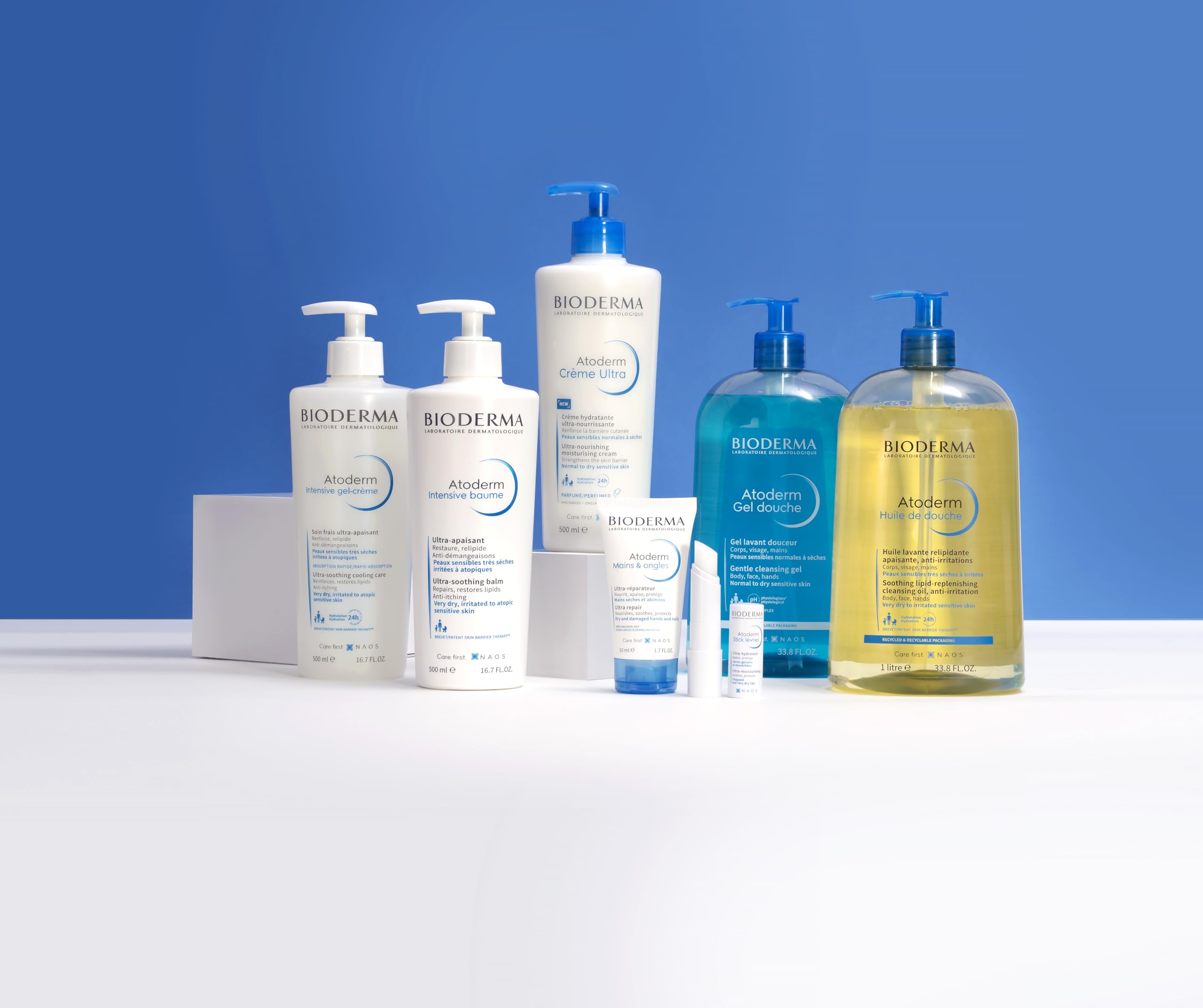 Bioderma Atoderm in family bathroom setting showing gentle care for all