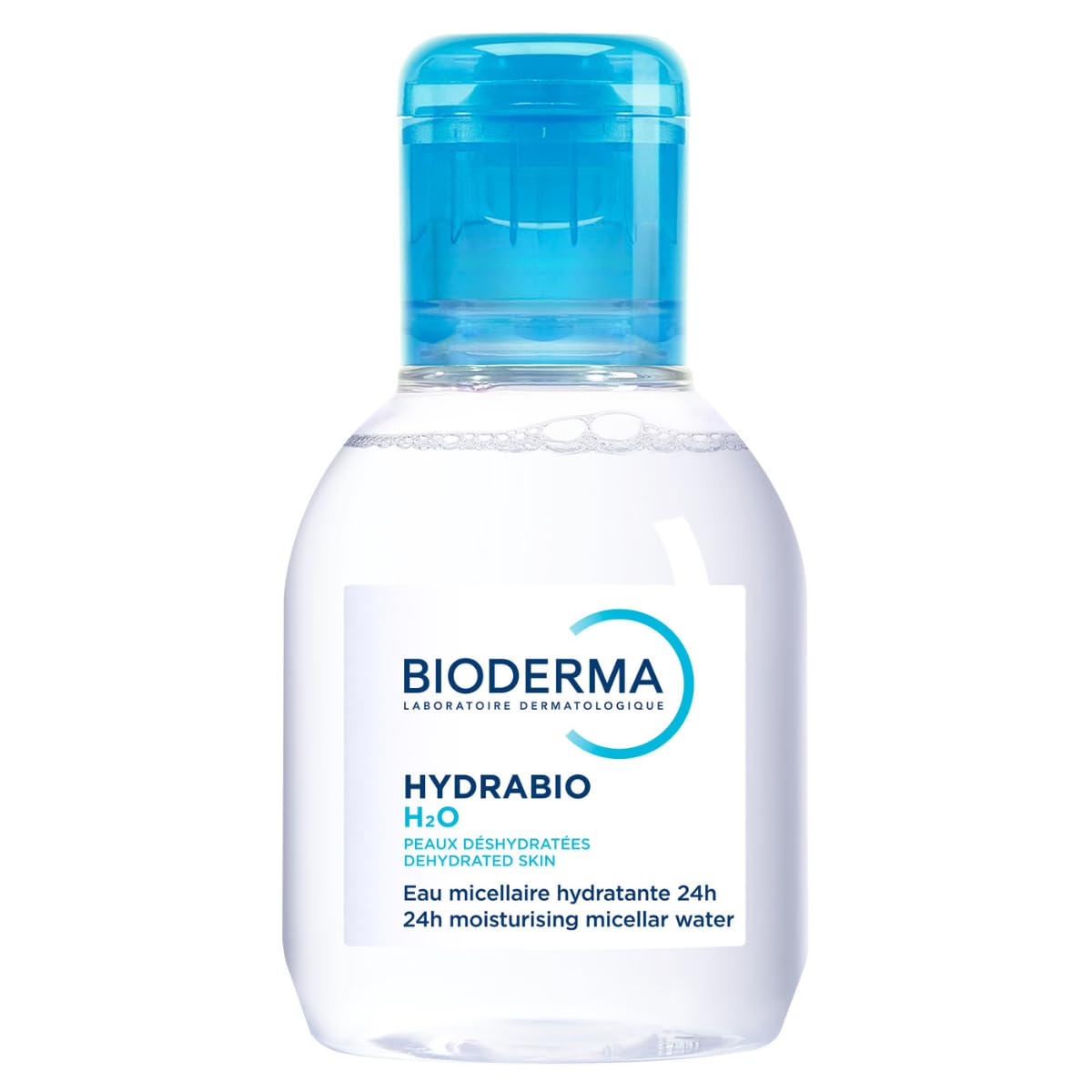 Bioderma travel bottle front view showing compact cleanser and easy-carry benefit
