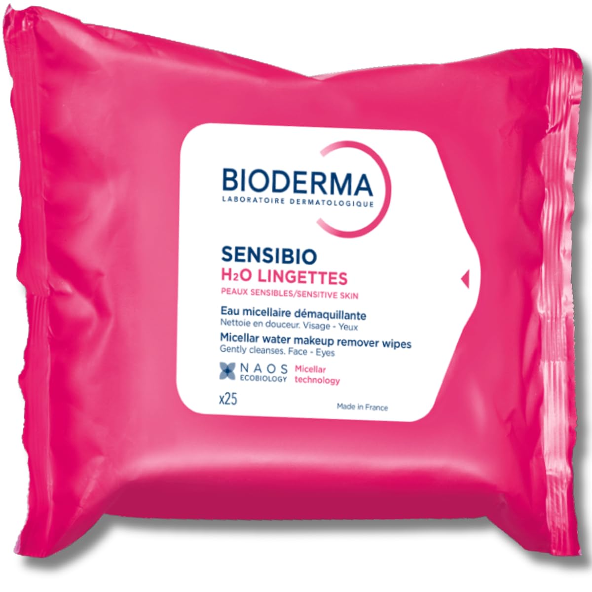 Bioderma pack front showing 25 wipes and brand for quick travel cleansing