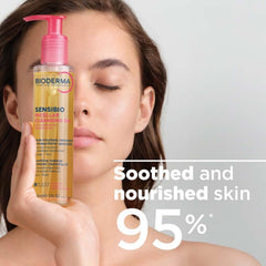 Bioderma removing waterproof makeup from eye area to show effective makeup removal