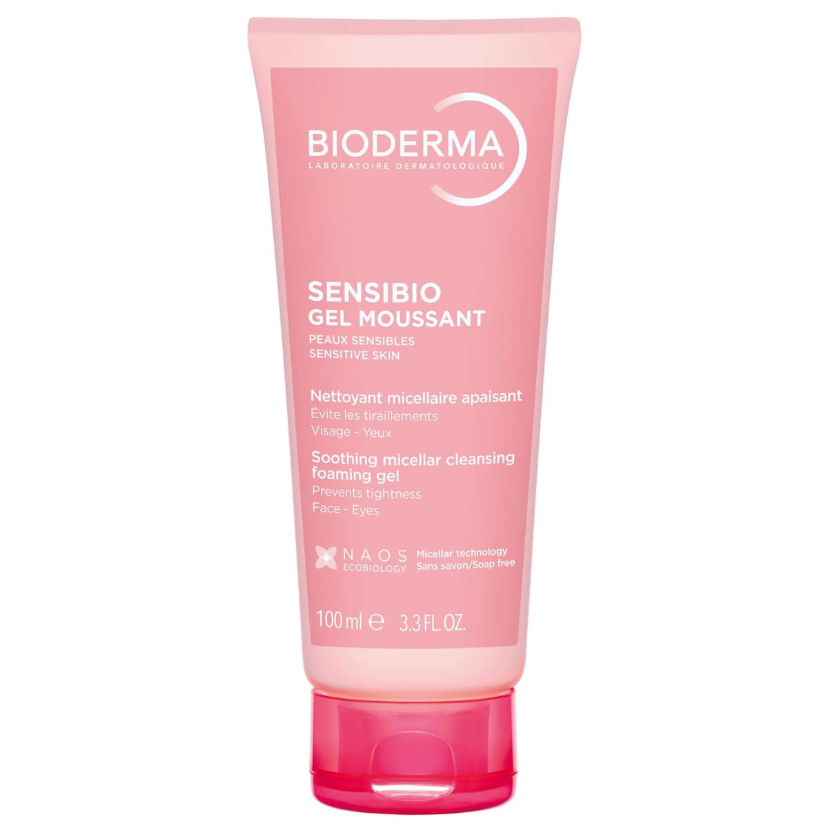 Bioderma bottle front packaging showing product label and gentle benefits