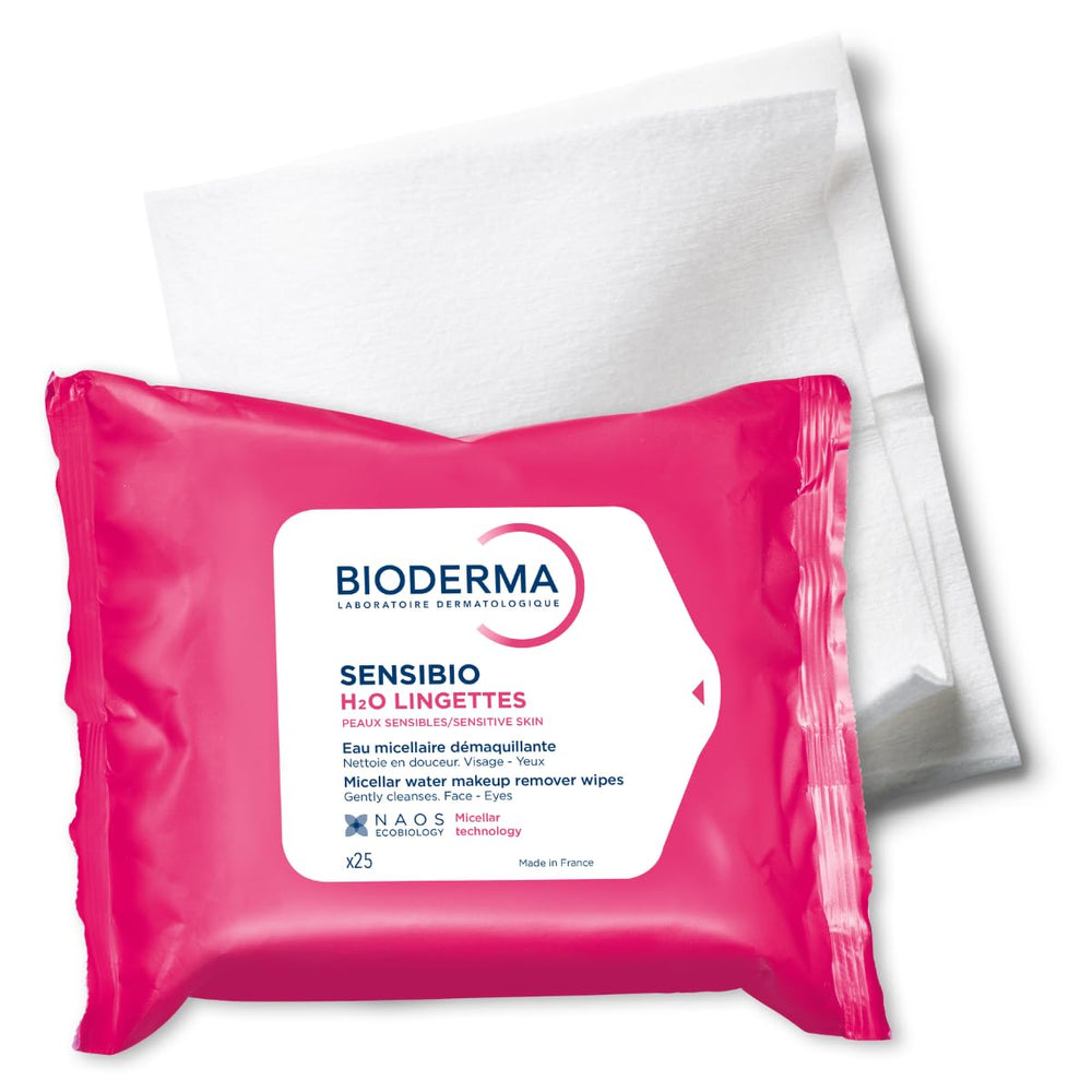 Bioderma wipe next to a smartphone showing size and convenient portability