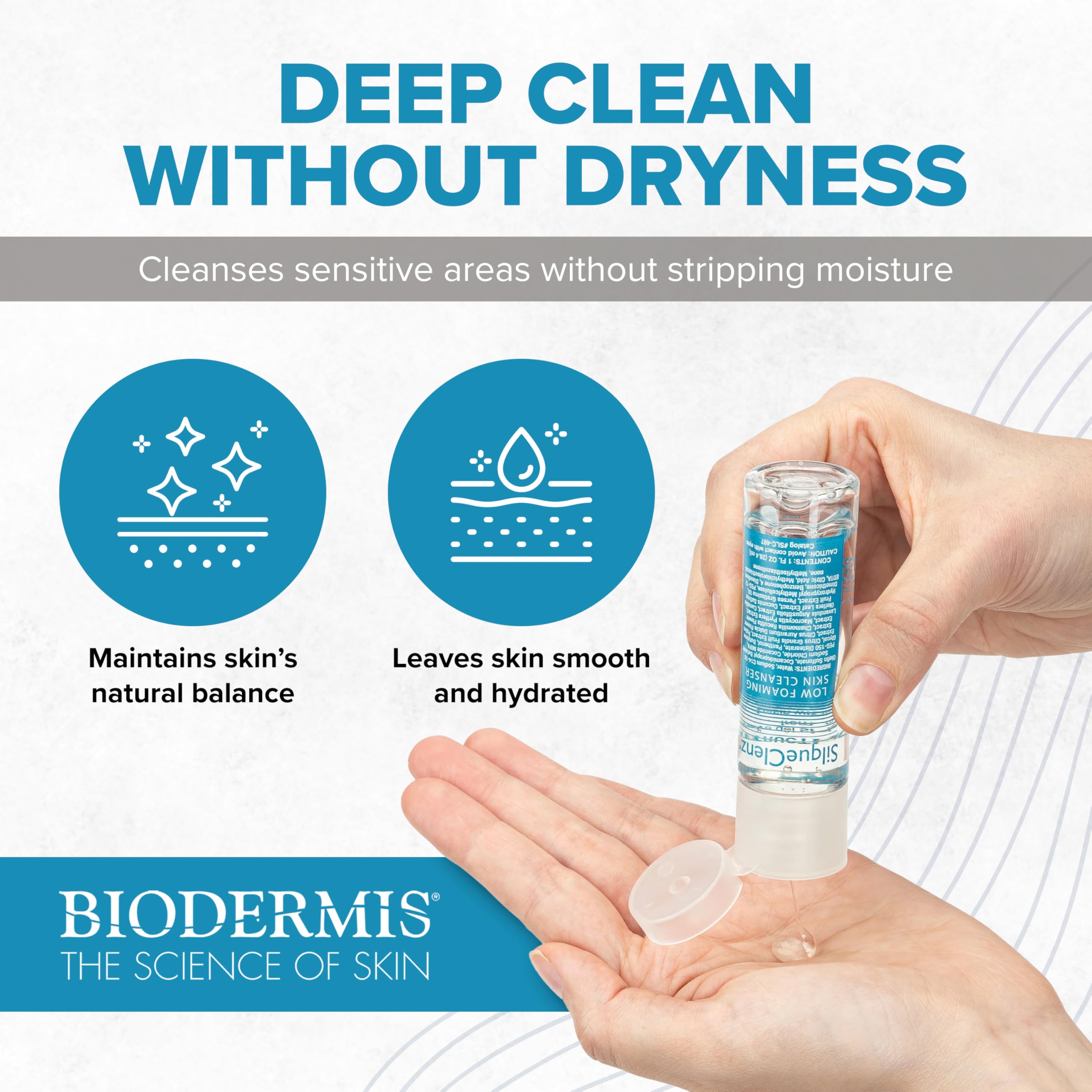 BIODERMIS SilqueClenz cleaning a silicone scar sheet illustrating safe residue removal benefit