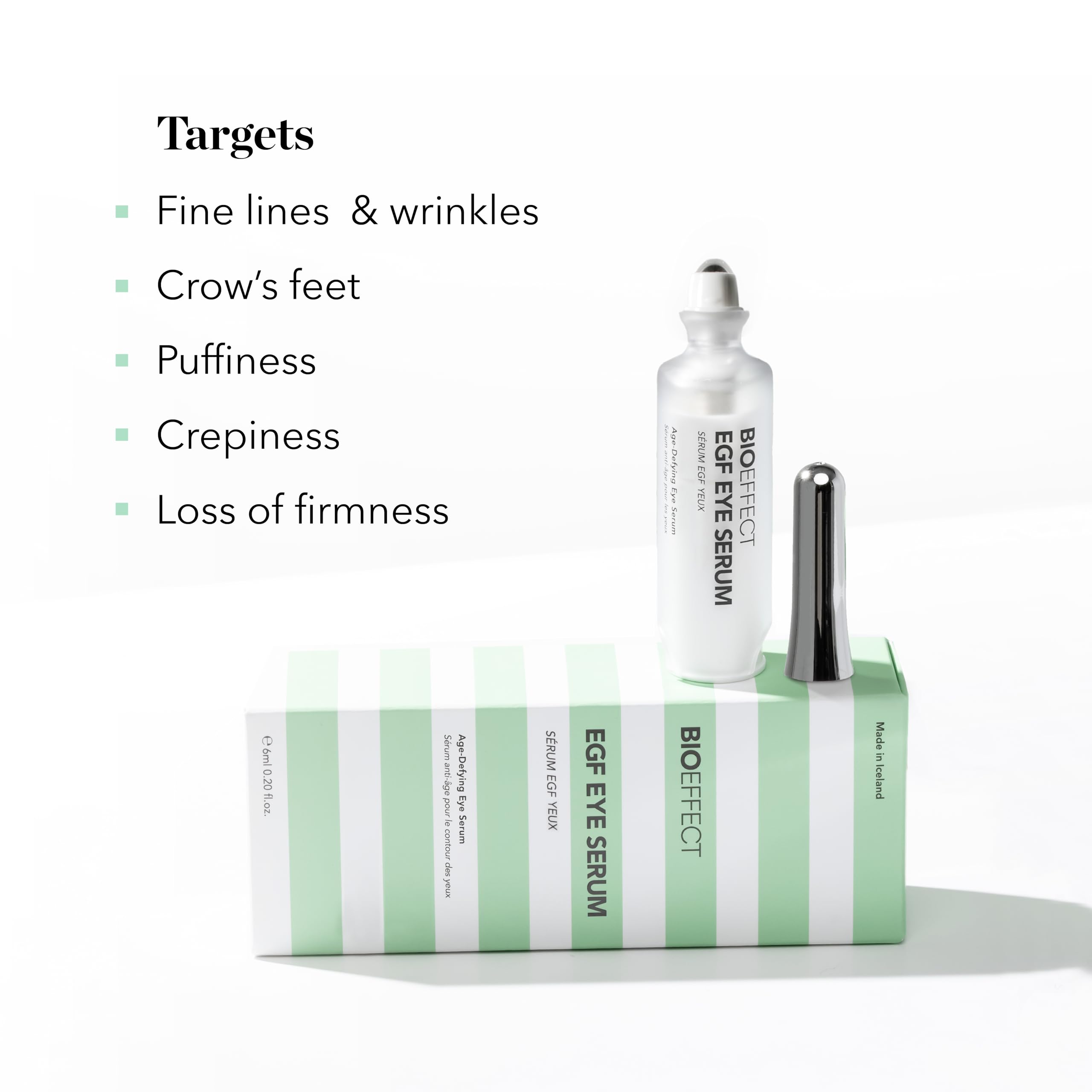 BIOEFFECT serum in hand showing 6 mL size and easy portability benefit