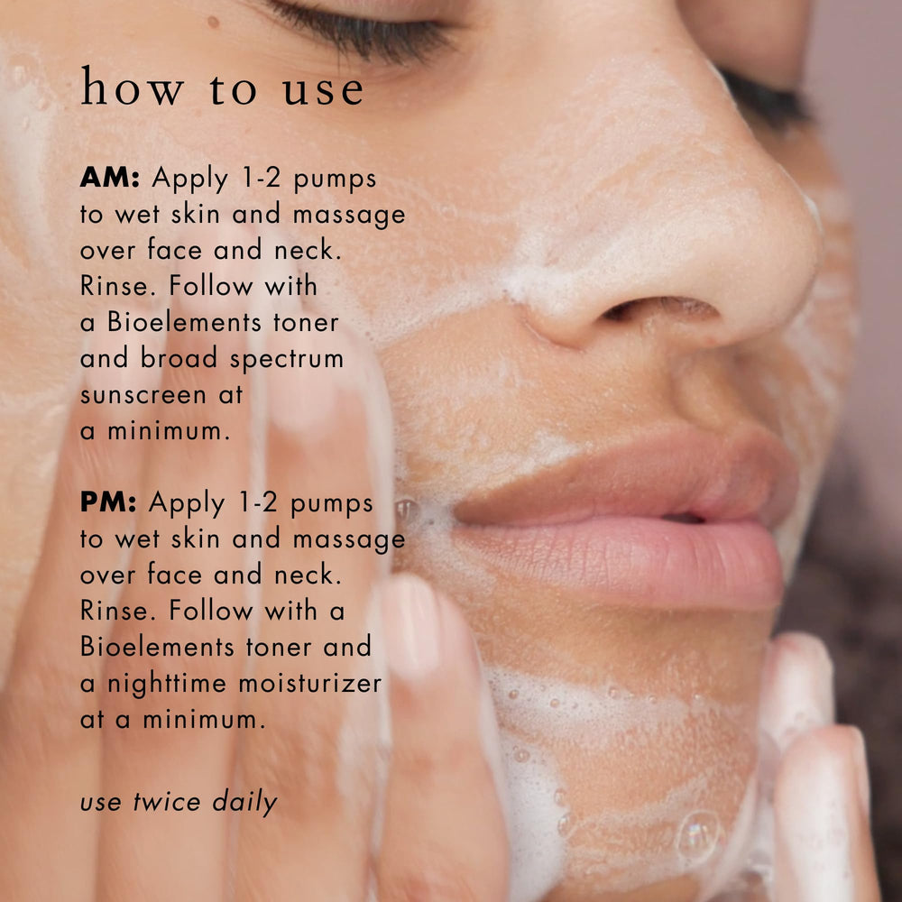 Bioelements being applied to face, shows effective makeup and oil removal