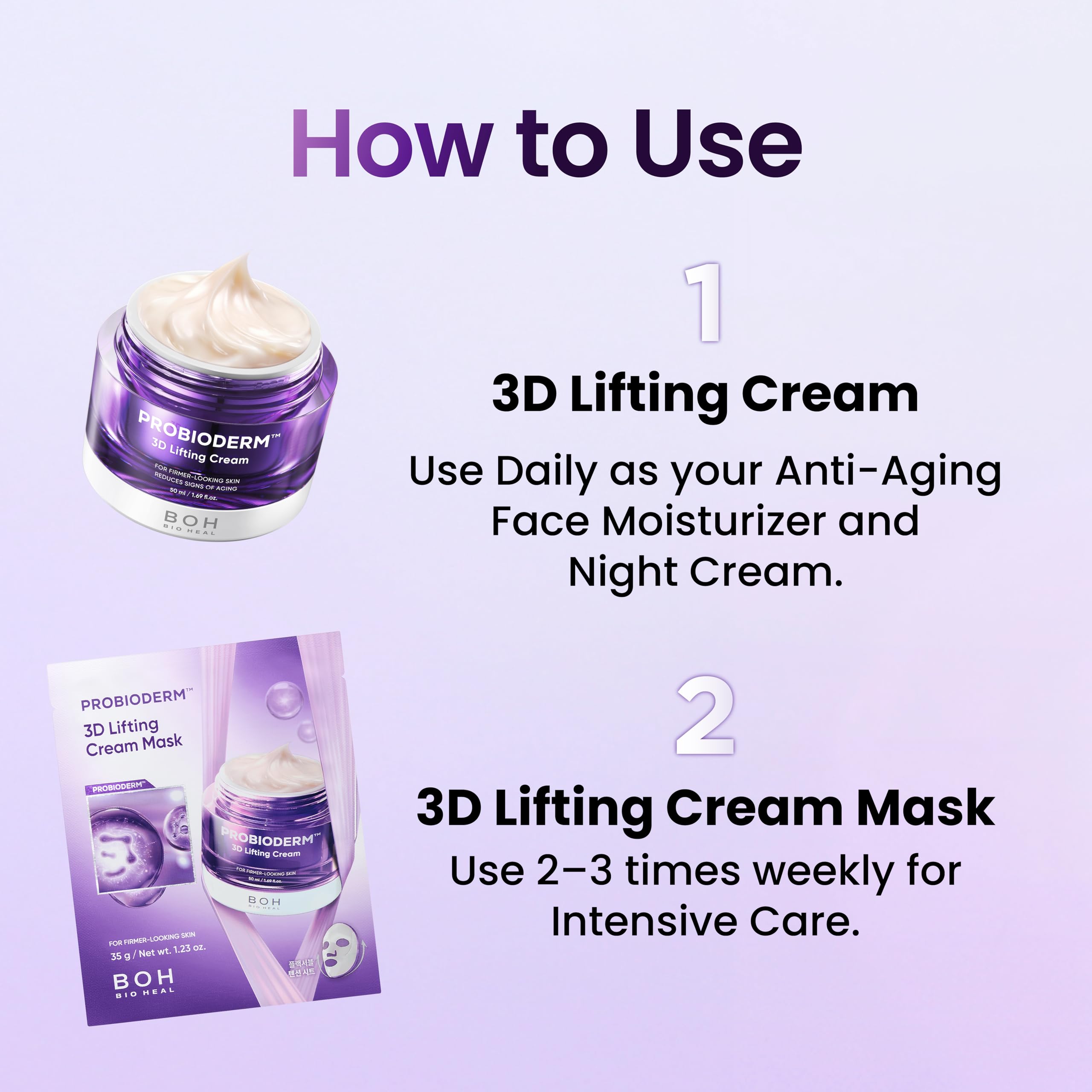 BIOHEAL BOH mask in use on relaxed face showing immediate hydration and firming boost