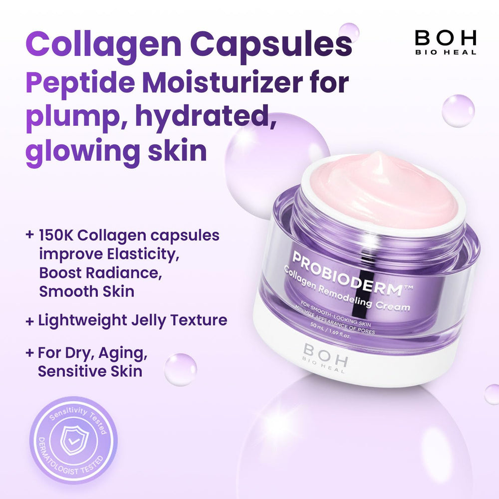 BIOHEAL BOH jar open with visible collagen capsules highlighting potent formula