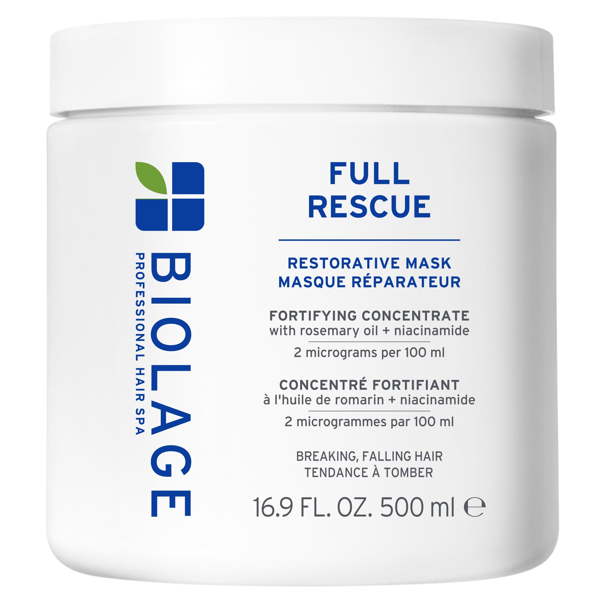 Biolage front packaging showing 16.9 fl oz jar and branding for shelf appeal