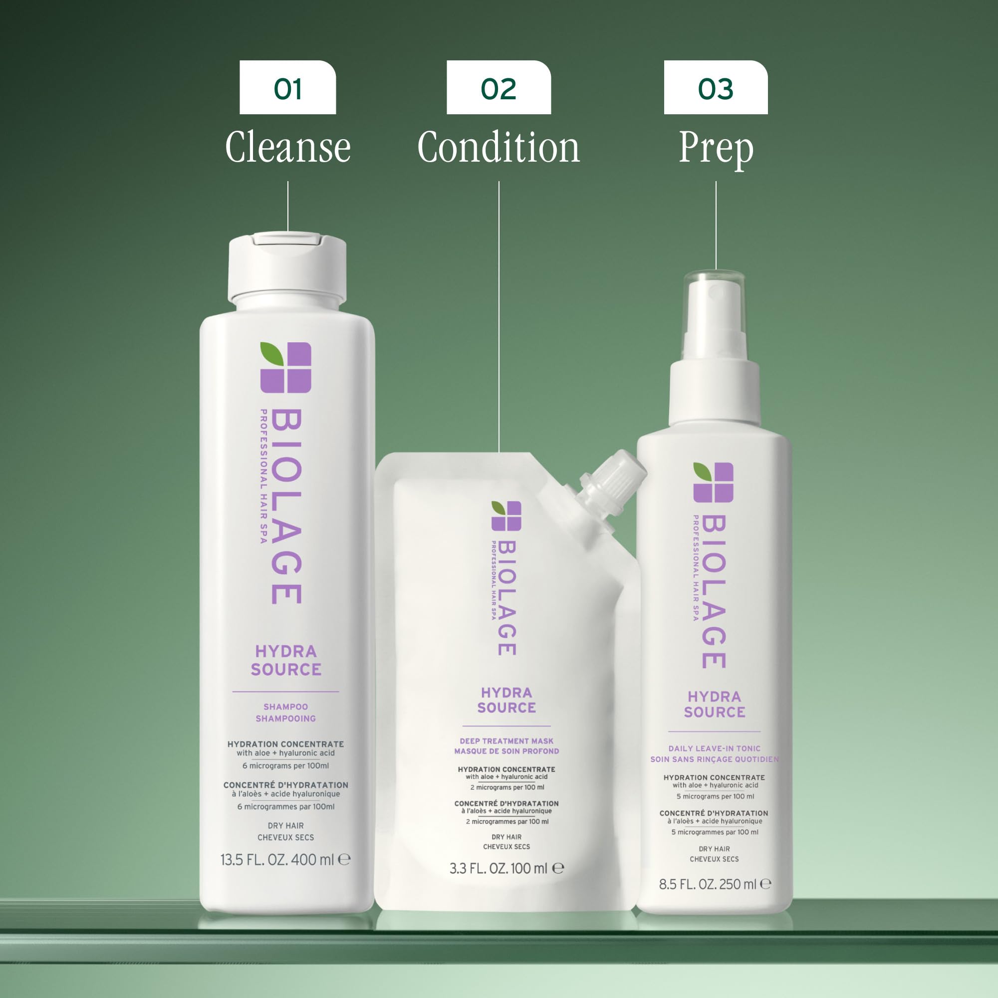 Biolage Hydra Source hyaluronic visual representing deep moisture and long-lasting hold