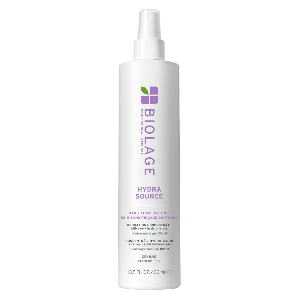 Biolage front packaging shot showing bottle and brand, highlights hydration benefits