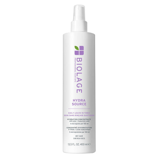 Biolage front packaging shot showing bottle and brand, highlights hydration benefits