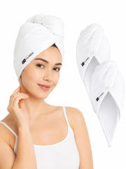 BIOLINEN front view of three white turbans showing value pack and neat fold, easy storage