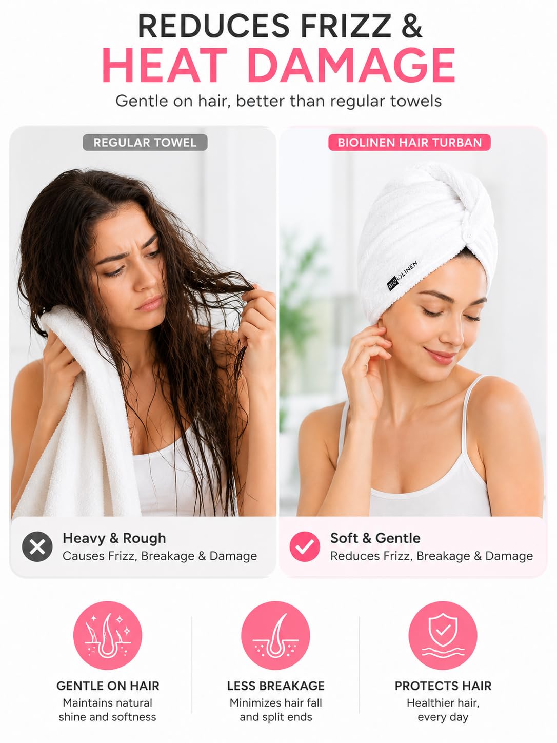 BIOLINEN turban held by hand to show 10x25 inch size and coverage benefit