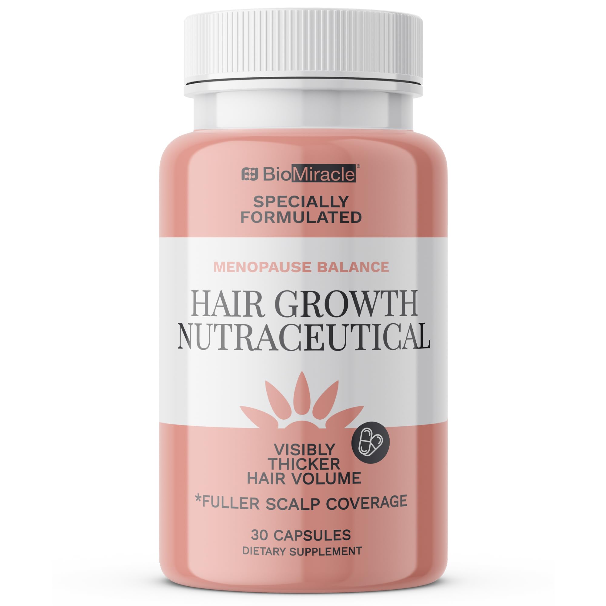 BioMiracle bottle front view showing supplement for fuller hair benefits