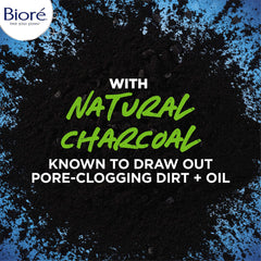 Bioré charcoal particle close-up highlighting purifying action and impurity draw benefit