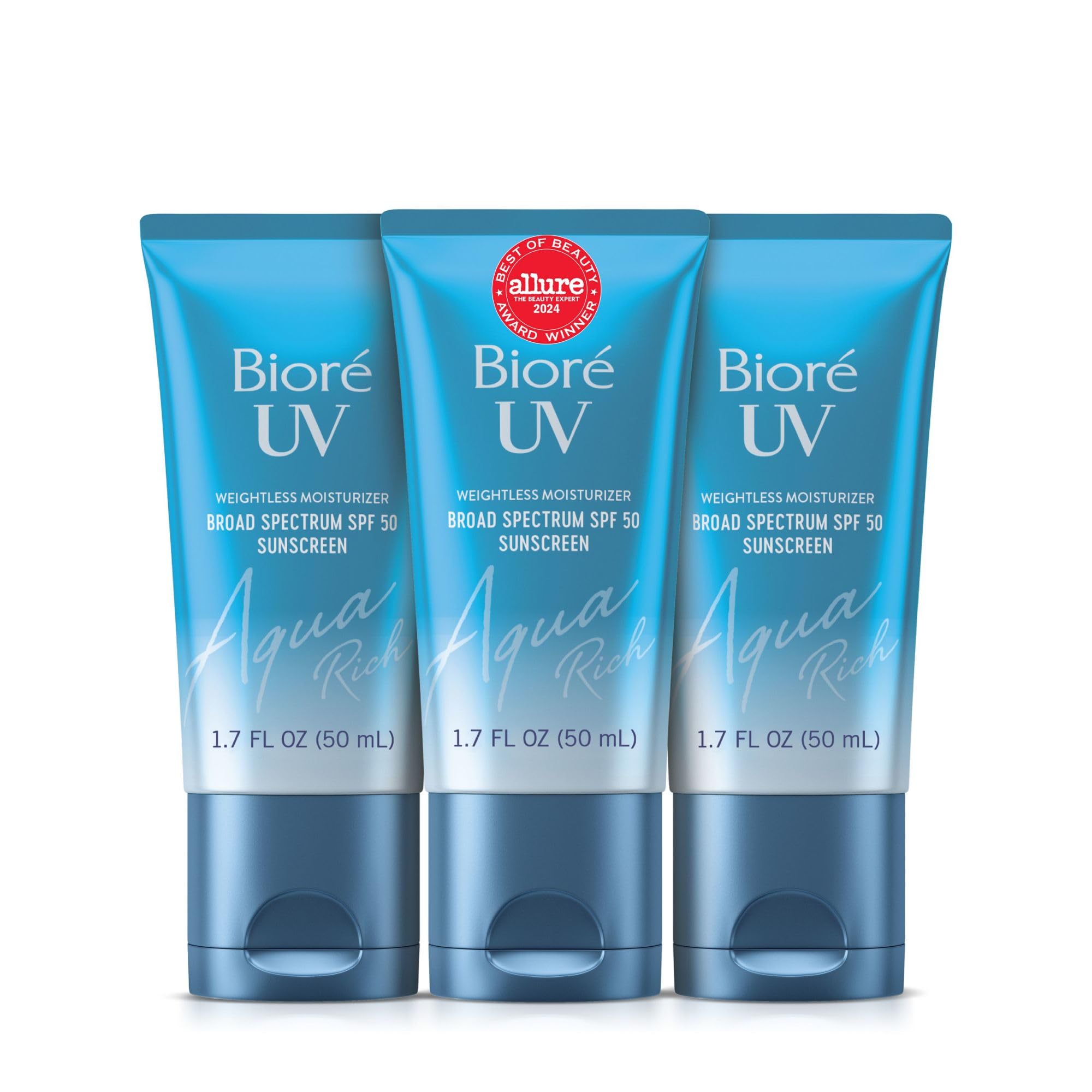 Biore front packaging bottle showing SPF 50 protection and sleek design