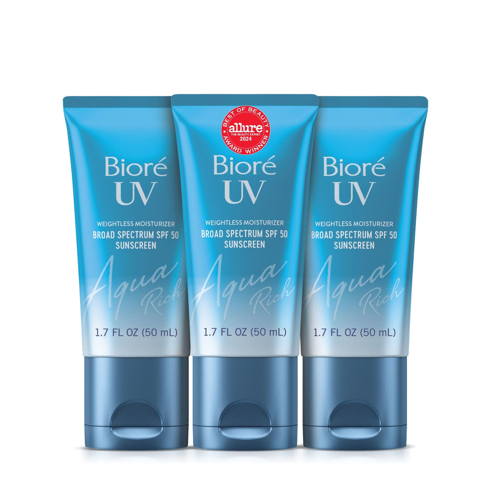 Biore front packaging bottle showing SPF 50 protection and sleek design
