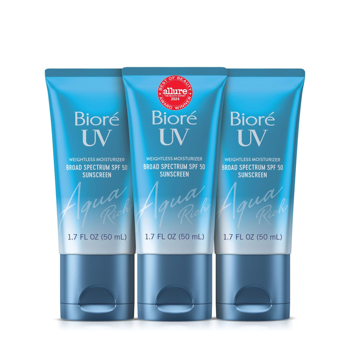 Biore front packaging bottle showing SPF 50 protection and sleek design