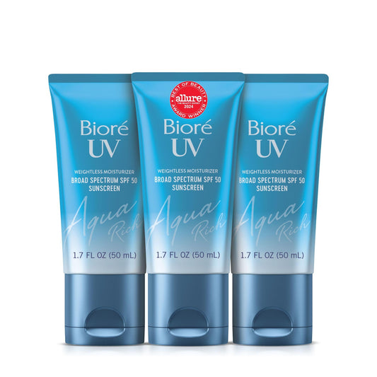 Biore front packaging bottle showing SPF 50 protection and sleek design