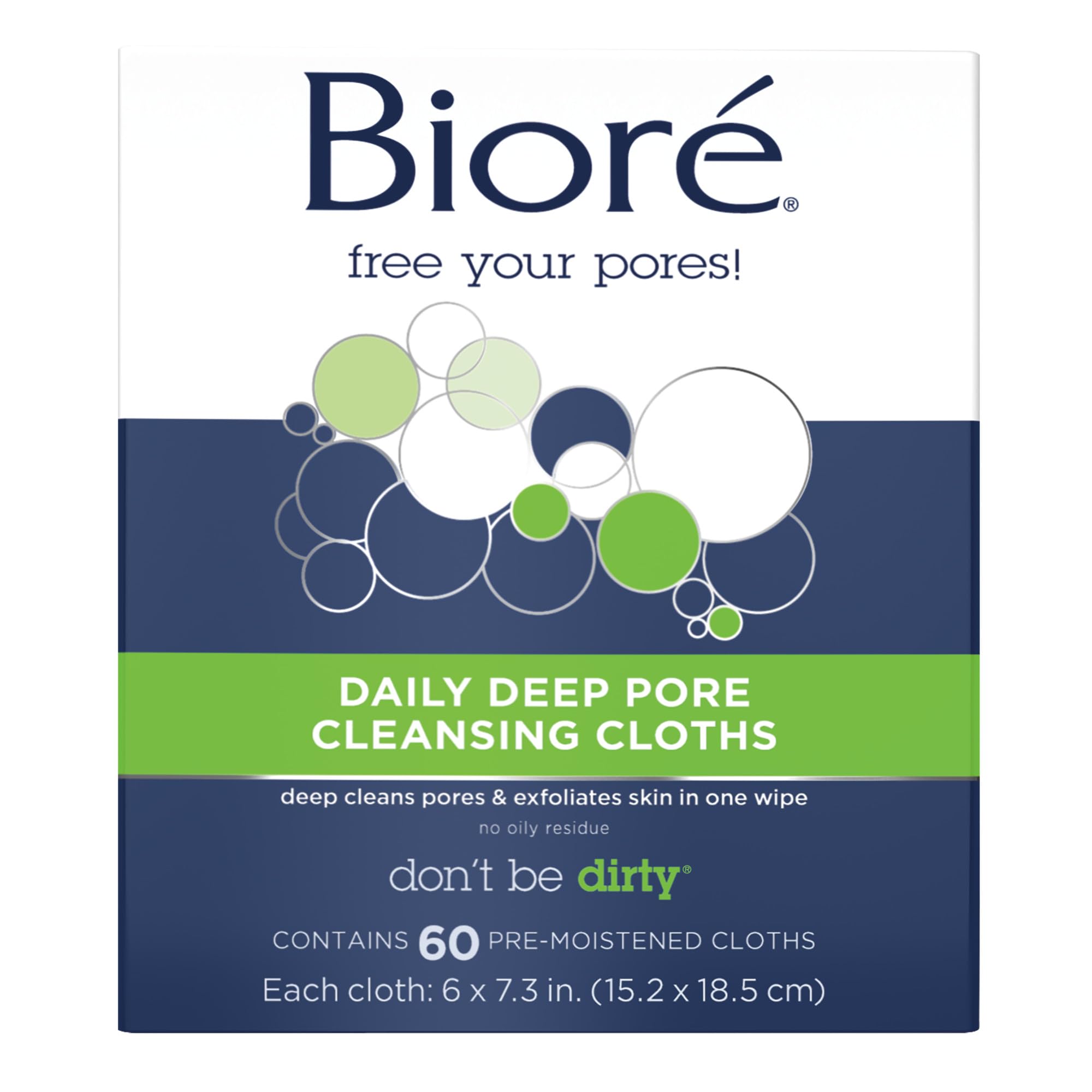 Bioré front packaging showing 60-count wipes and easy-open lid for convenience